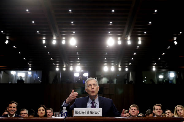 Judge Neil Gorsuch testifies during the second day of his Supreme Court confirmation hearing before the Senate Judiciary Committee on Tuesday.